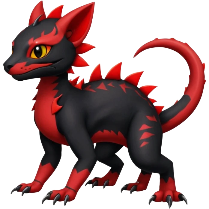 Cherry-Red and Jet-Black Fierce Fiery Mohawked Gothic Salandit-Litten-Torracat-hybrid-creature (full body) emoji