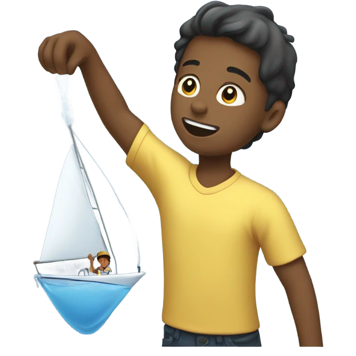 boy pouring water from a hose onto a sailboat  emoji