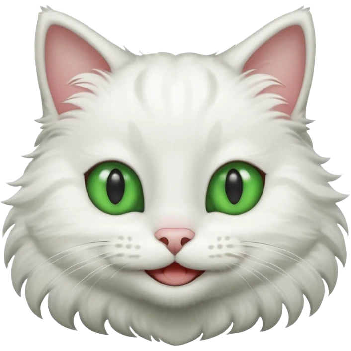 Realizar emoticonon de gato blanco con gris solo carita sonriendo muy feliz ojos grandes de color verde emoji