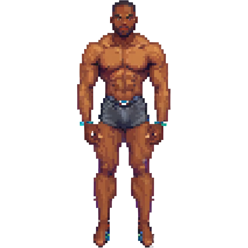 muscular black man, pixel art style, standing pose emoji