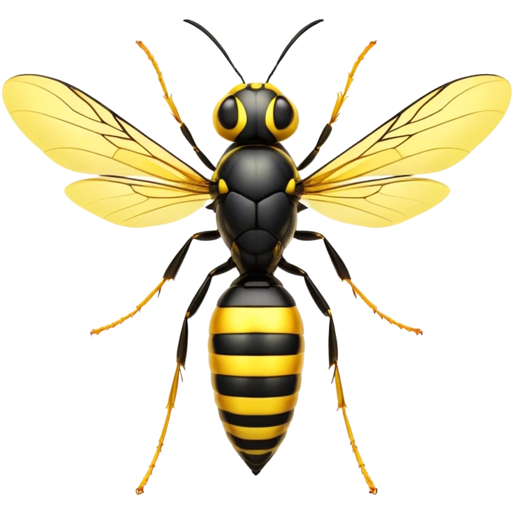 Cinematic Noble Wasp Portrait Emoji, Poised and formidable, with a sleek, slender body in bold yellow and black hues, angular, translucent wings and sharp, focused eyes exuding determined intensity, Simplified yet strikingly defined features, highly detailed, glowing with a cool, assertive radiance, high shine, intelligent and vigilant, stylized with an air of natural precision, focused and alert, soft glowing outline, capturing the essence of a watchful wasp that appears ready to buzz out of the screen with commanding presence! emoji