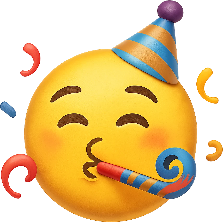 yellow face with party blower emoji, digital illustration emoji