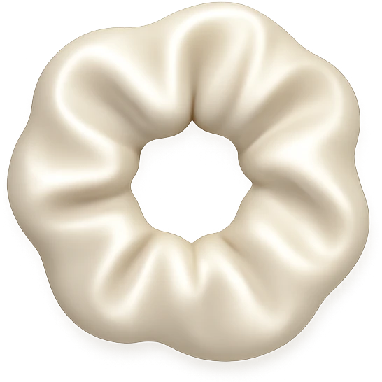 Make the silky twisted white scrunchie smaller in the style of emoji, keeping the silky texture, twisted design, and white color, with no background. emoji
