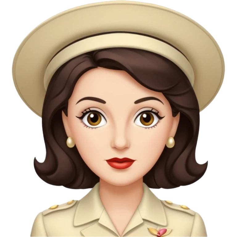 Maxene Andrews from The Andrews Sisters with dark brown hair, ivory outfit emoji