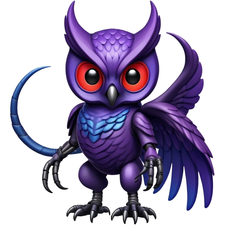 Owl xenomorph hybrid front facing full body dark purple and blue and red emoji