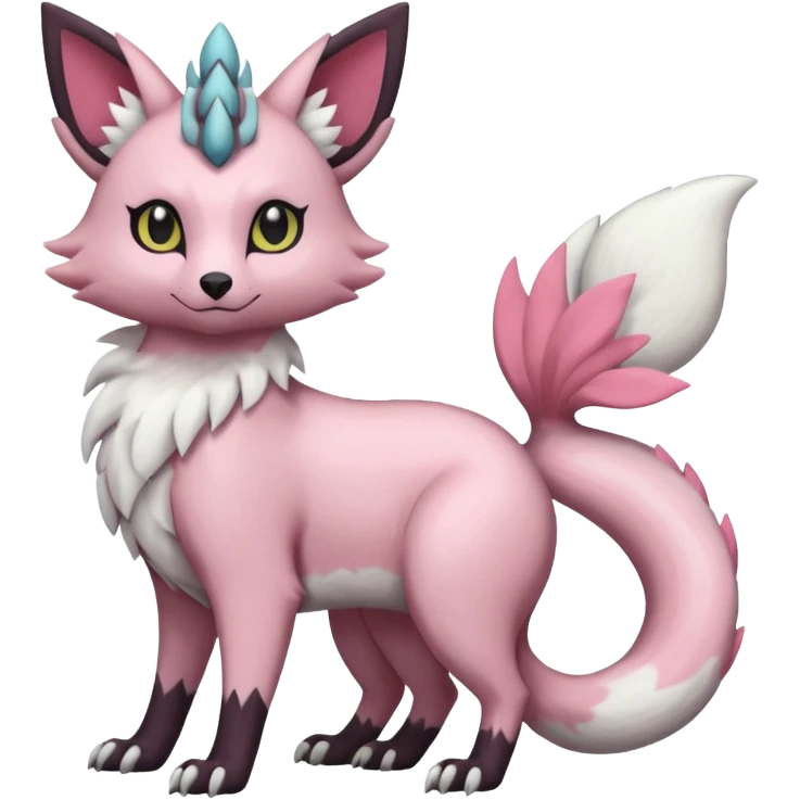 Pastel white rose-pink Reshiram-Umbreon-Genet-Noivern-Civet-Hybrid (Full body) emoji