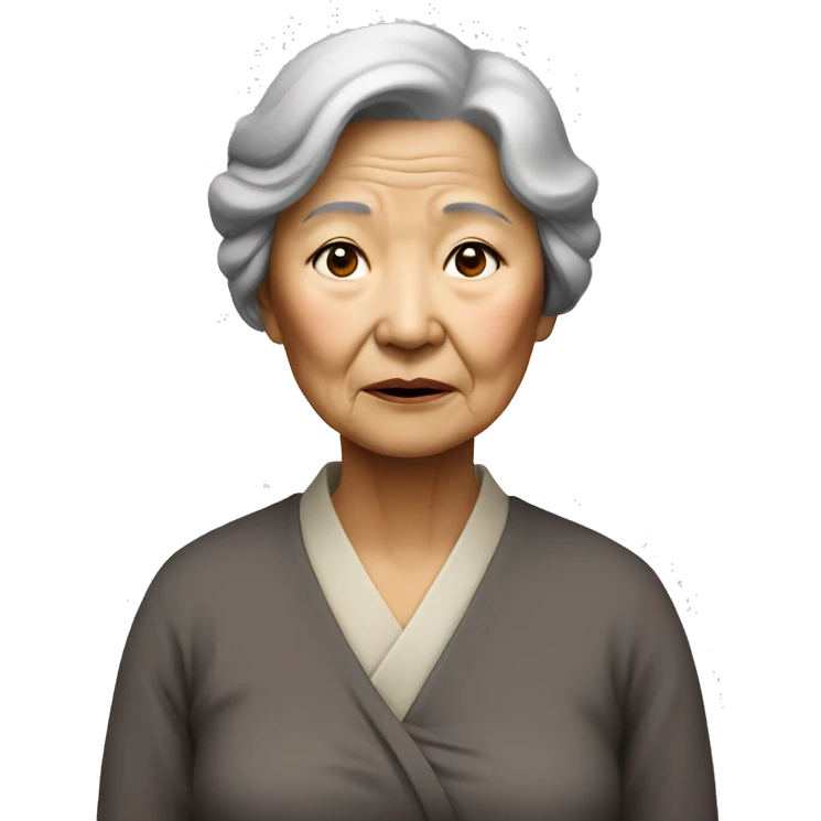 old sad asian lady standing upfront  emoji