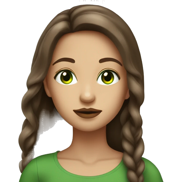 Strong green eyed girl with glossy lips and long brown hair emoji