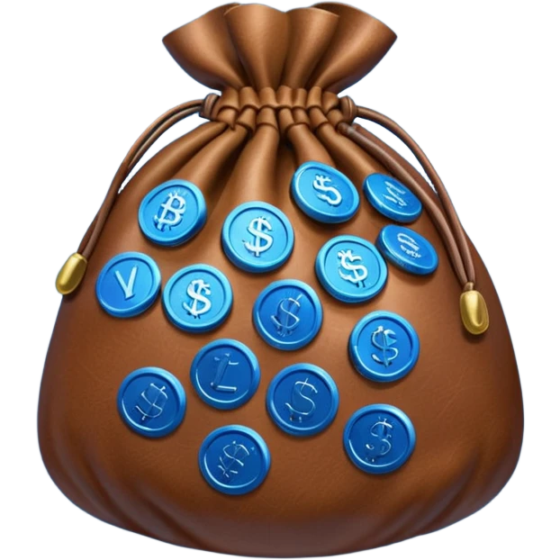 brown money bag of blue coins emoji