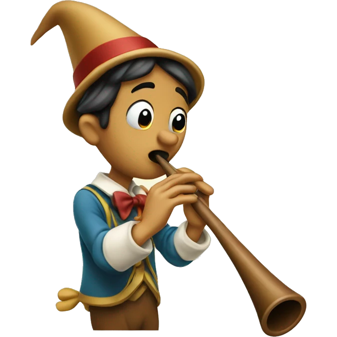 Pinocchio playing flute with his long wooden nose emoji