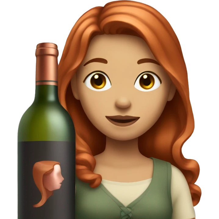 girl with copper hair holds a bottle of wine  emoji