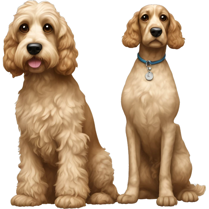 Two cockapoos full body one brown cockapoo and one smaller cream color cockapoo  emoji