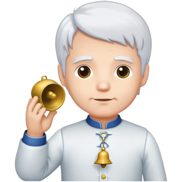 Man in a wheelchair with a bit of white hair expect the tops of his head with nursery dress and a bell on his right hand emoji