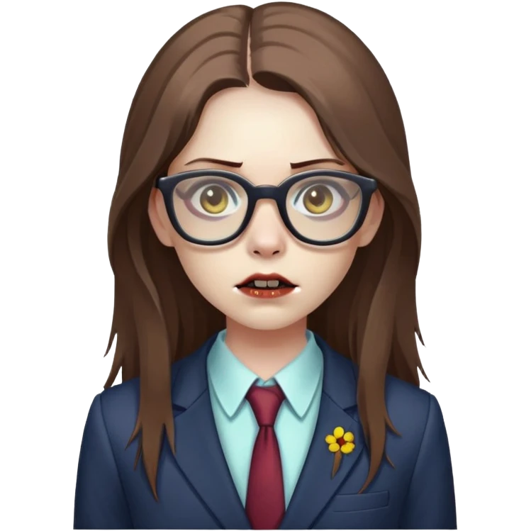zombie girl with glasses, long brown hair, wearing a suit emoji