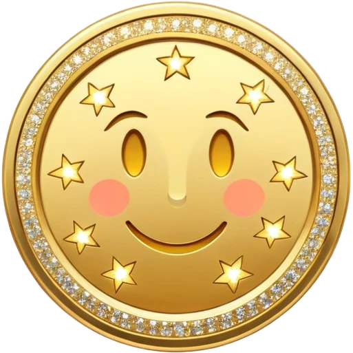 coin with glittery sparkles around it, bright and celebratory emoji