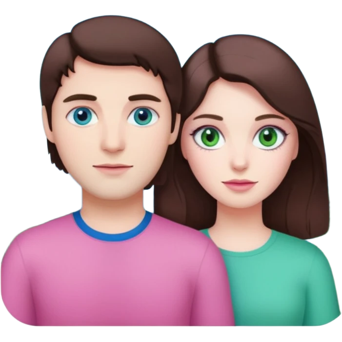 pink polaroid photo of a couple thats white with brunette hair blue and green eyes emoji
