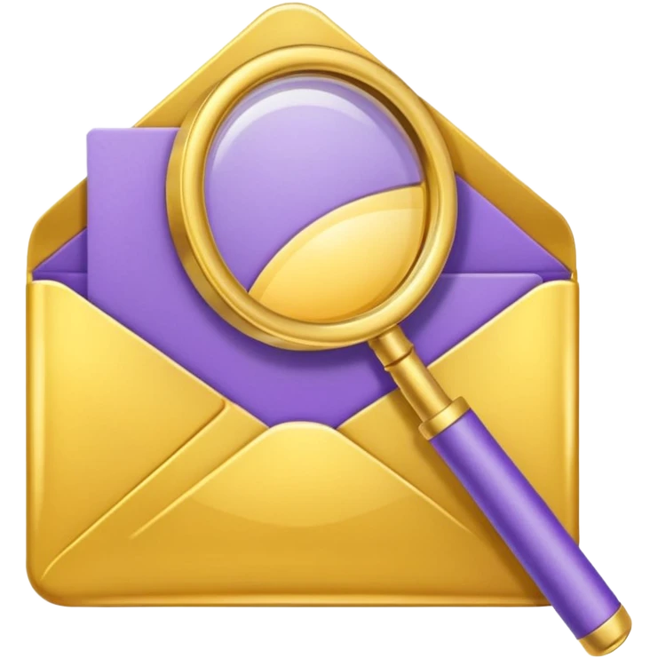 simple, minimalistic yellow (hex#FFD008) and purple (hex#8C52FF) emojis of a pin, a working case, a folder, a magnifier, an email, an envelope emoji