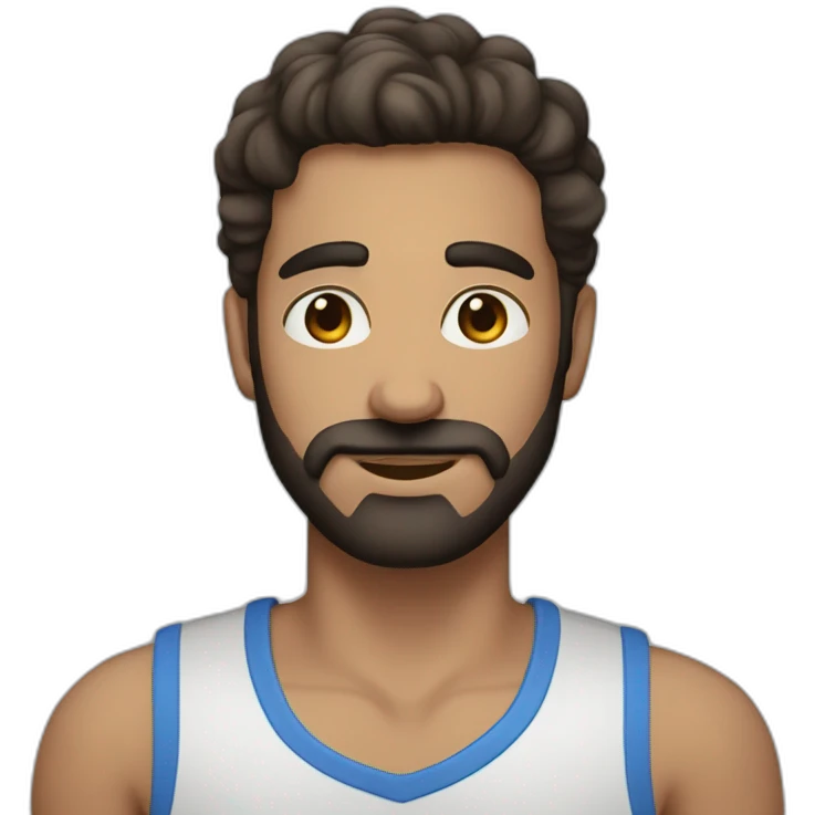 man's face with blues eyes and with dark brown beard and hair with grey streaks in it  emoji