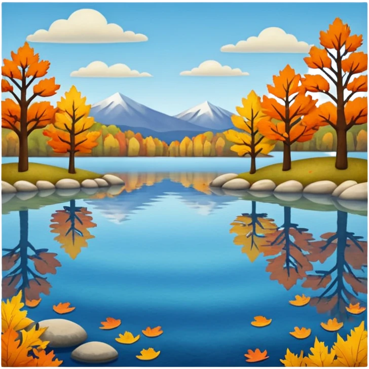 Beautiful lake during the fall, felt texture, scrapbooking emoji