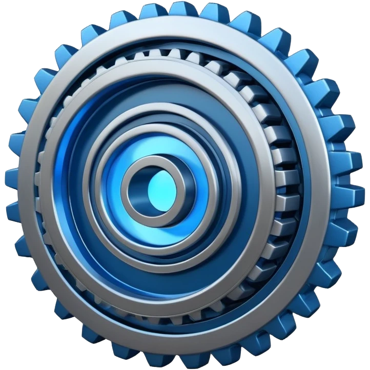 Dynamic futuristic engine emoji with thick metal body, glowing core, rotating parts, modern tech design emoji