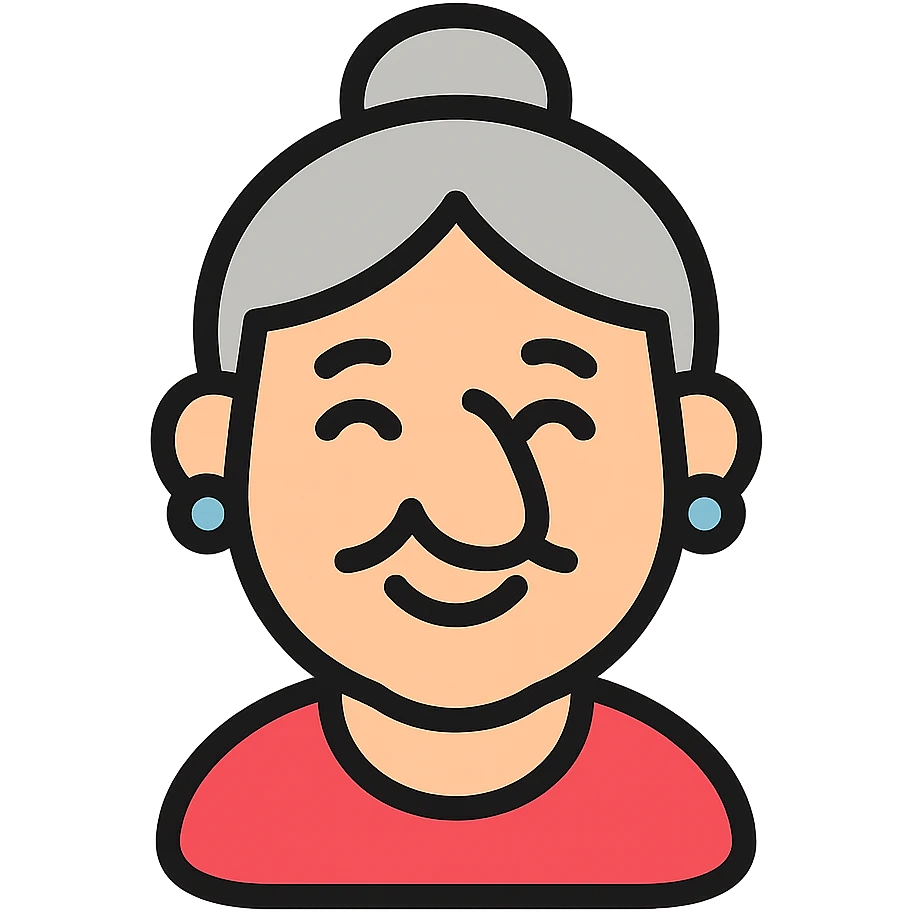 older woman with a big nose, smiling emoji