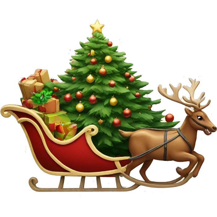 Sleigh with a Christmas tree emoji