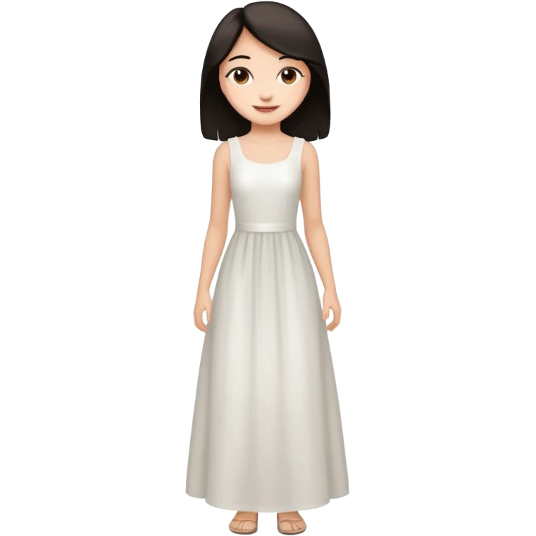 Make an emoji of a slender, full-length girl in an evening white dress with dark hair and brown eyes emoji