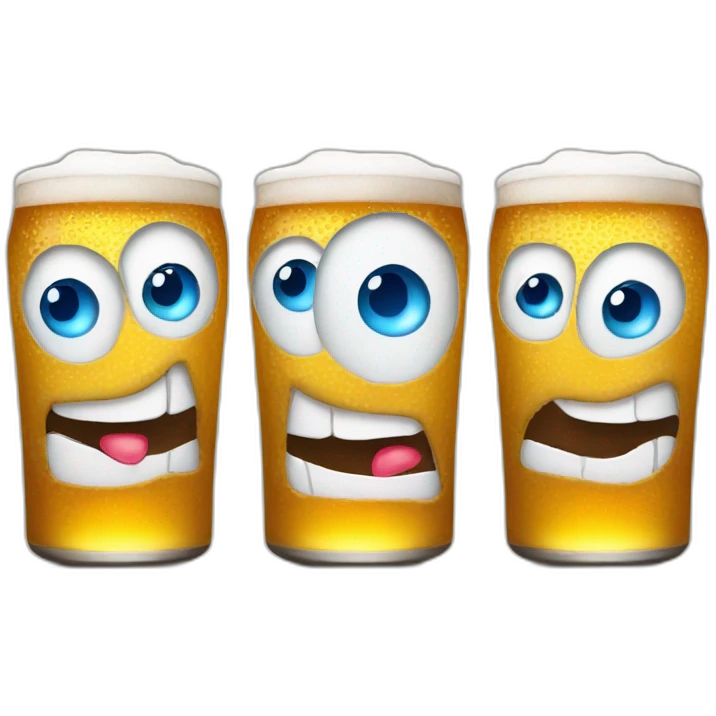 Three smiling beers emojis with blue eyes emoji