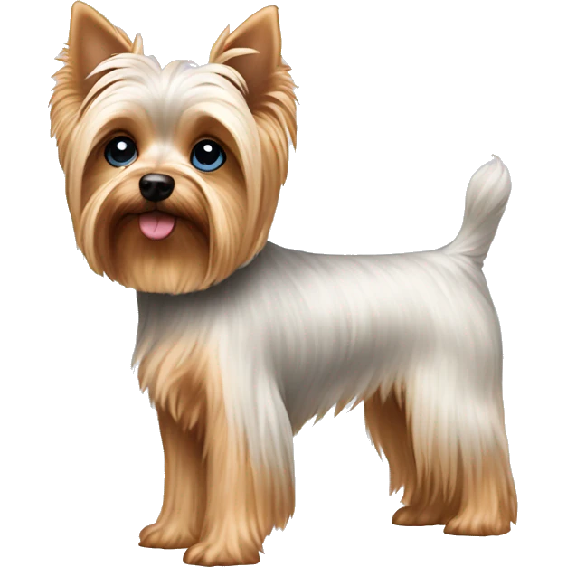 White yorkie with blue eyes wearing pink pajamas emoji