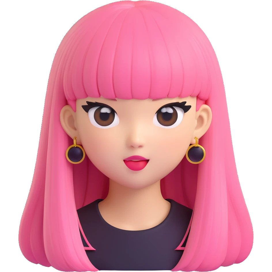 Blackpink Lisa, big eyes, signature bangs, playful expression, 3D emoji style emoji