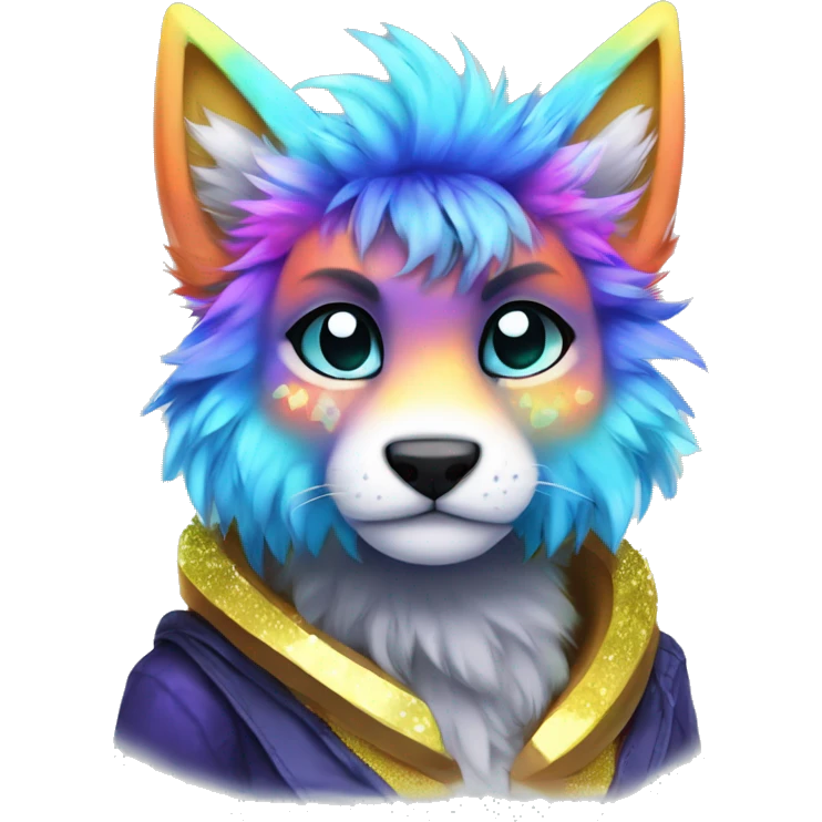 Furry, sparkle, iridescent, colorful, neon, edgy, cool, beautiful, divine, animal, anthro, full body, fursona, protogen emoji