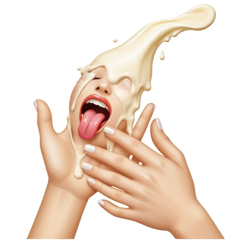 A women's hand covered in milk and a tongue licking the milk off the hand emoji