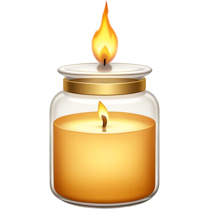 "Minimalist yet detailed emoji of a glass candle jar with a flickering flame, soft gold accents, and a warm glow, evoking a spa-like atmosphere." emoji