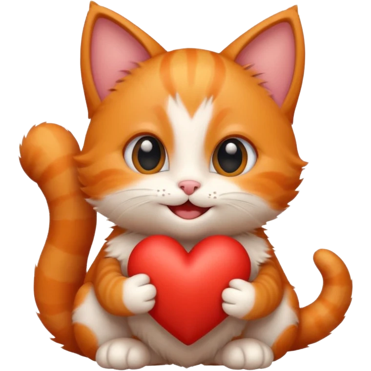 The ginger kitten is hugging a heart, very happy and smiling. emoji