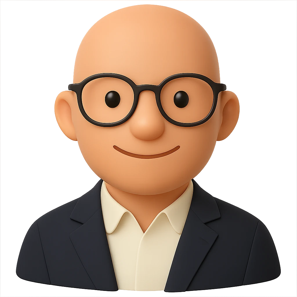 Edit the portrait to make the ears smaller while keeping the normal clear prescription glasses, professional look with collared shirt and blazer, and confident, approachable expression. Maintain the Microsoft 3D Fluent emoji style. Transparent background. emoji
