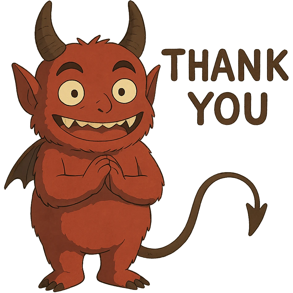 devil character saying thank you emoji