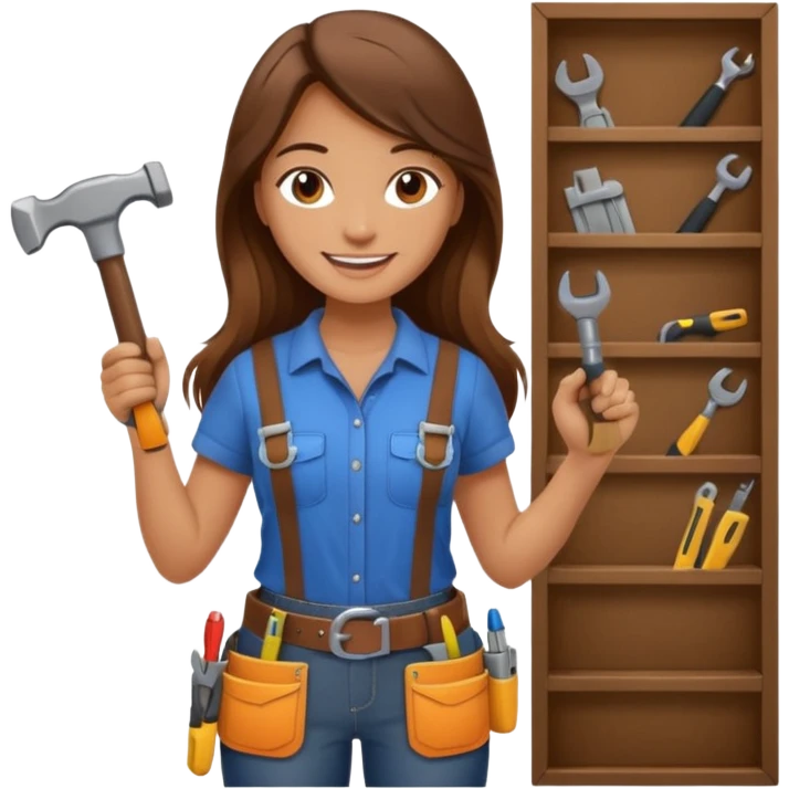 beautiful girl with long brown hair constructing new lounge room emoji