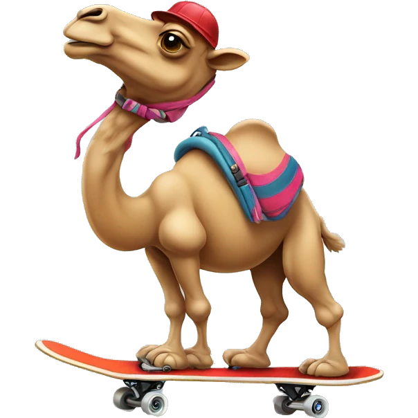 Camel on a skateboard wearing rollerblades  emoji