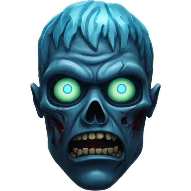 Dark black gray silver maroon zombie face photograph detailed blue flames blue glow emoji