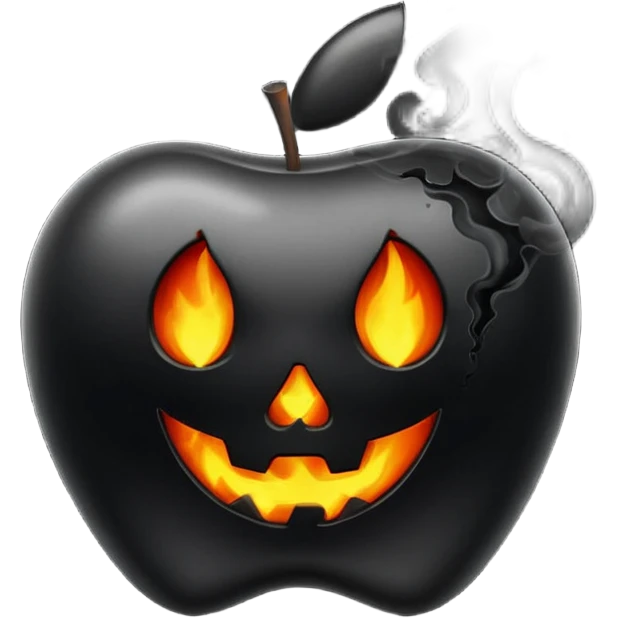 curved apple, black, poisonous, black smoke emitted emoji