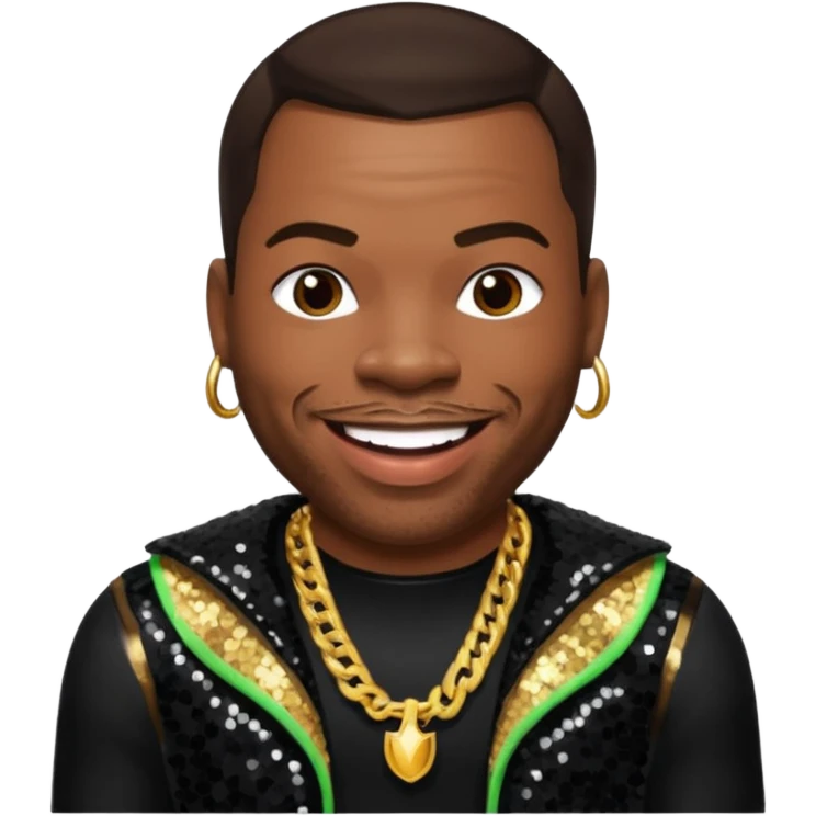 Busta Rhymes with dark brown hair, black sequin outfit emoji