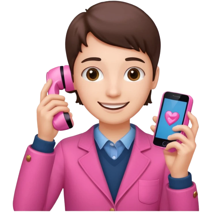 pink video call between one person holding the phone with a person on the phone screen emoji