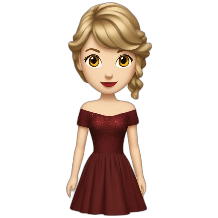 Taylor Swift, marron dress withe a piano emoji