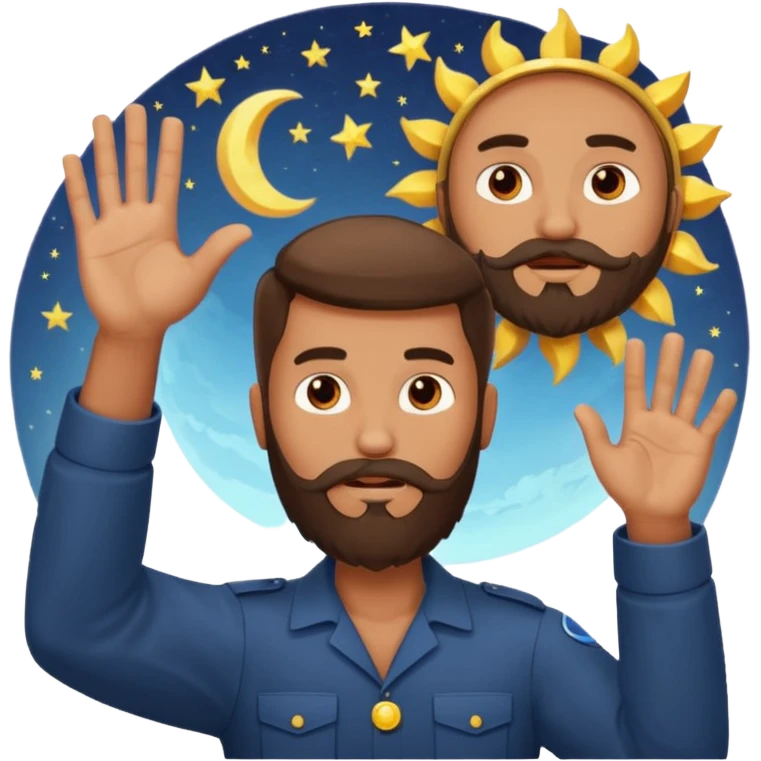 joshua bible chracter bearded man raising his hand stopping the sun & moon to continue the war emoji