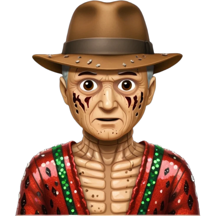 Freddy Krueger with tan burned skin, sequin outfit emoji