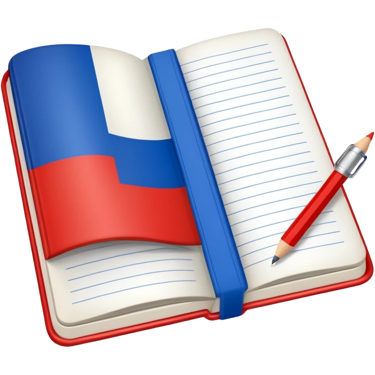 book with Russian flag colors, open notebook and pencil nearby emoji