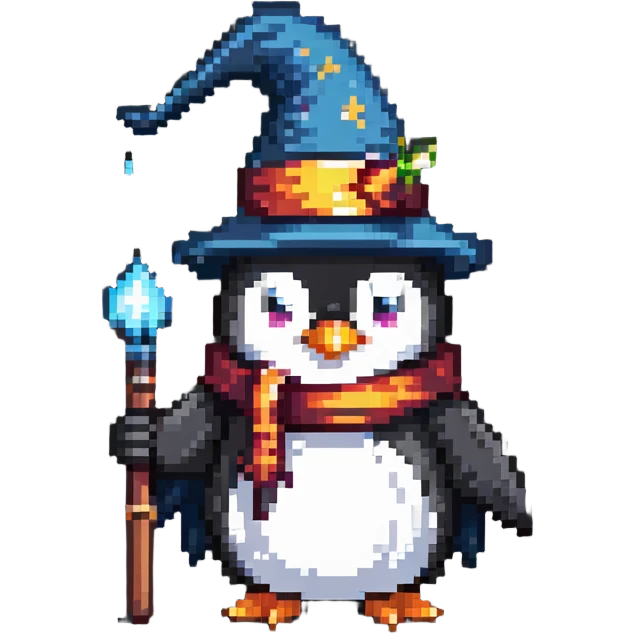 penguin wizard with magic wand emoji
