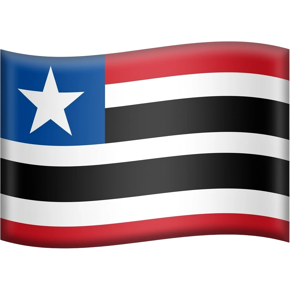 Emoji-style flag of Maranhão, Brazil, with red white and black horizontal stripes and a blue square with a white star in the top-left corner, flat design emoji