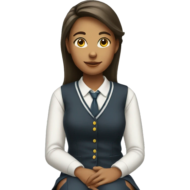 A young woman in a school uniform sitting legs crossed  emoji