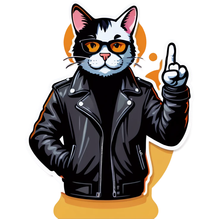 Cool cat in leather jacket shows cow sign  emoji
